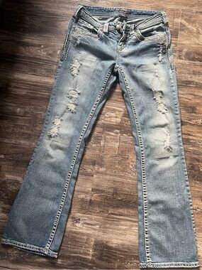 Vintage Y2K Silver Jeans Embroidered Low Waisted Boot Cut W28/L31